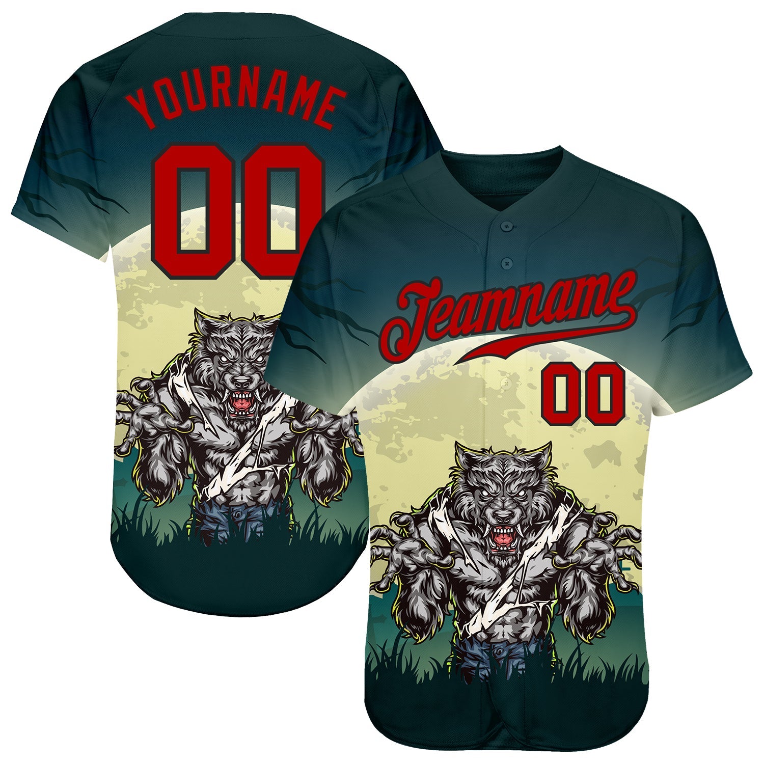 Custom 3D Pattern Halloween Trick Treat Horror Night Authentic Baseball Jersey - Main View