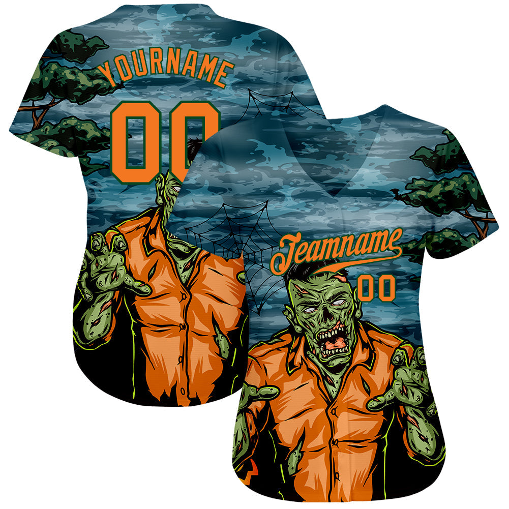 Custom 3D Pattern Halloween Trick Treat Horror Night Authentic Baseball Jersey view 2