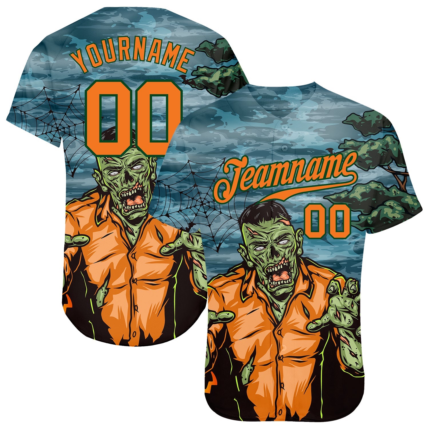 Custom 3D Pattern Halloween Trick Treat Horror Night Authentic Baseball Jersey - Main View