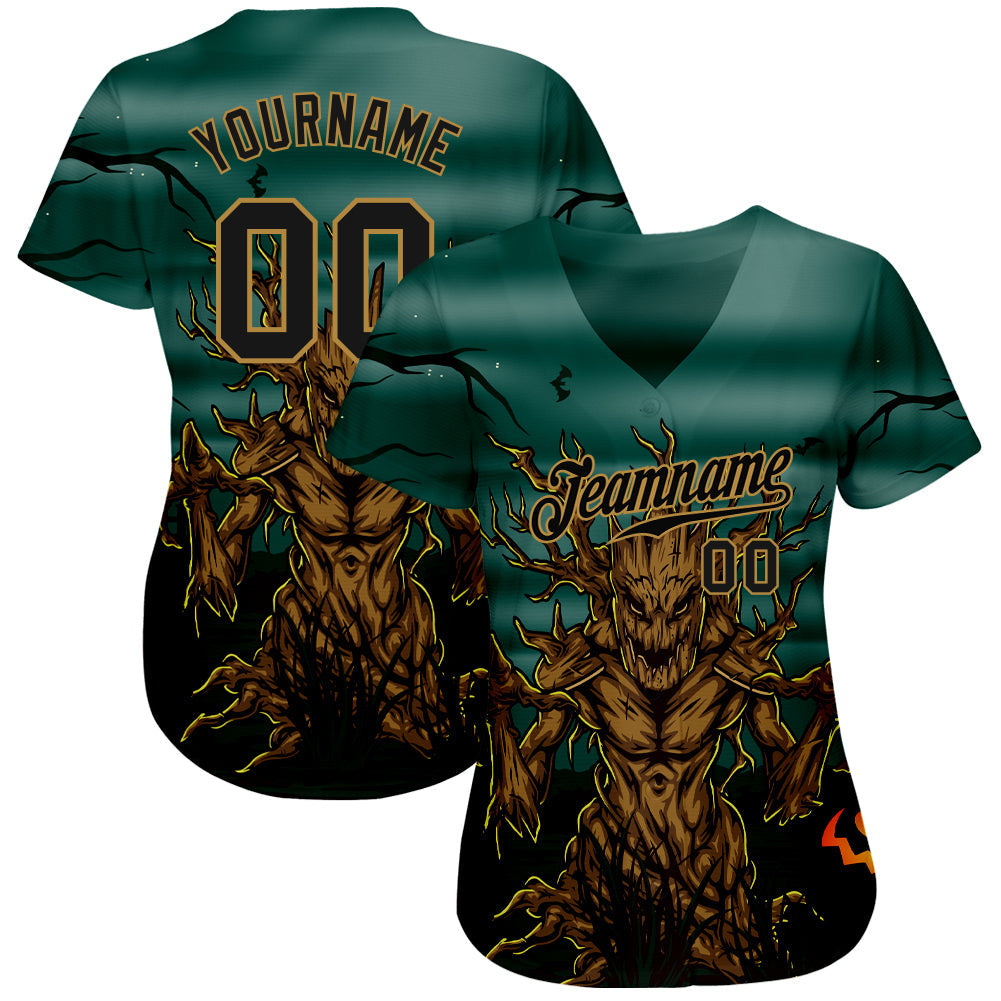 Custom 3D Pattern Halloween Trick Treat Horror Night Authentic Baseball Jersey view 2
