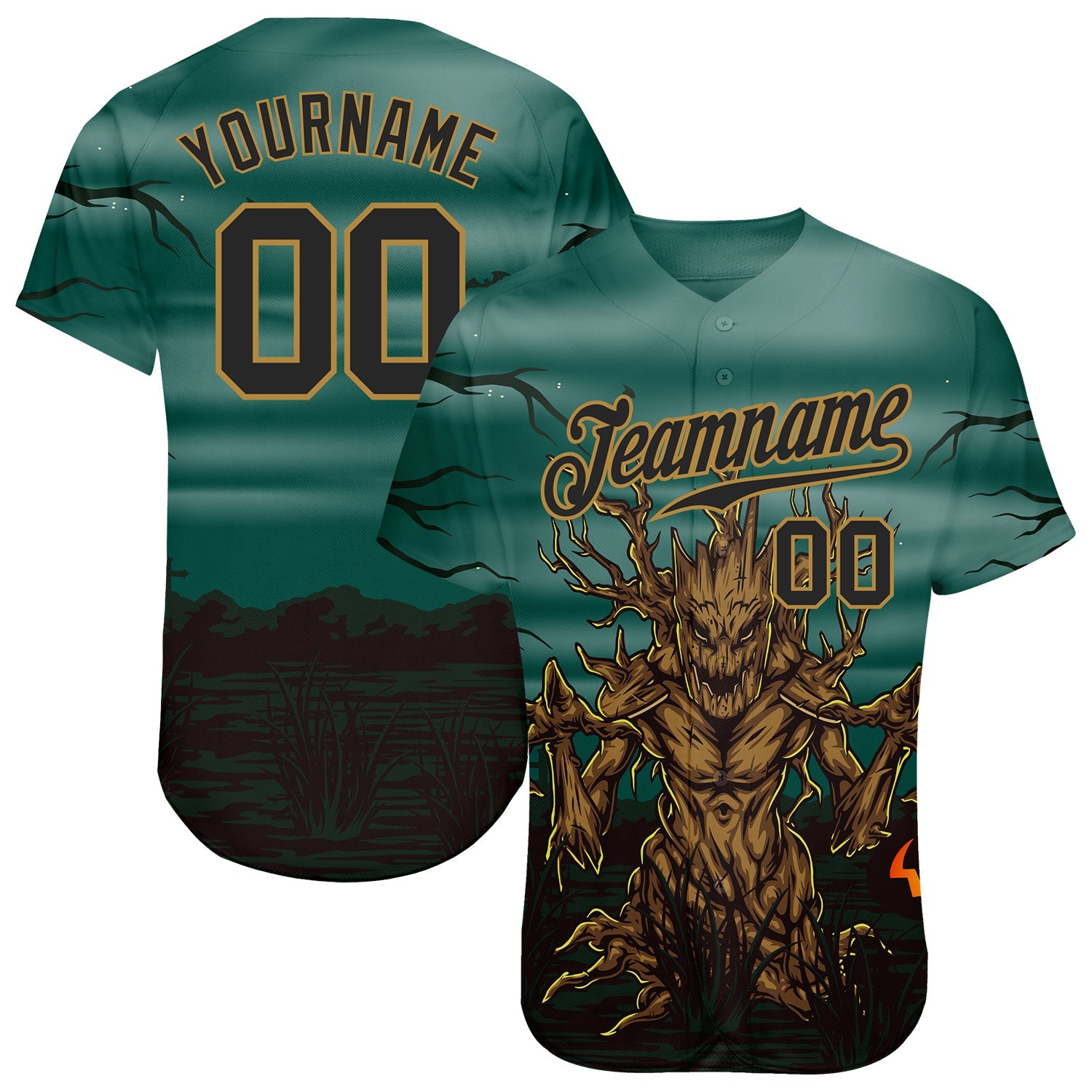 Custom 3D Pattern Halloween Trick Treat Horror Night Authentic Baseball Jersey - Main View