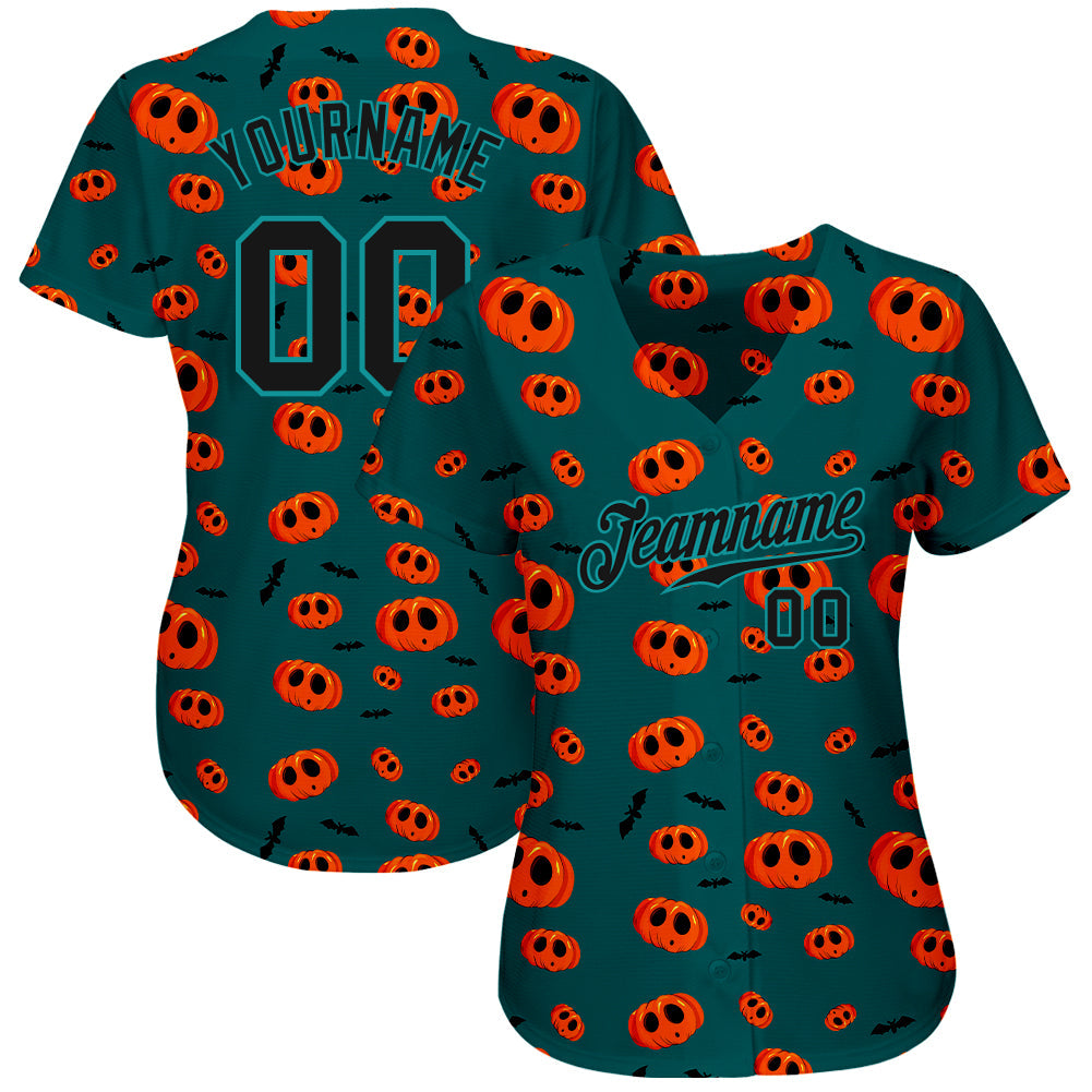 Custom 3D Pattern Halloween Pumpkins Authentic Baseball Jersey view 2