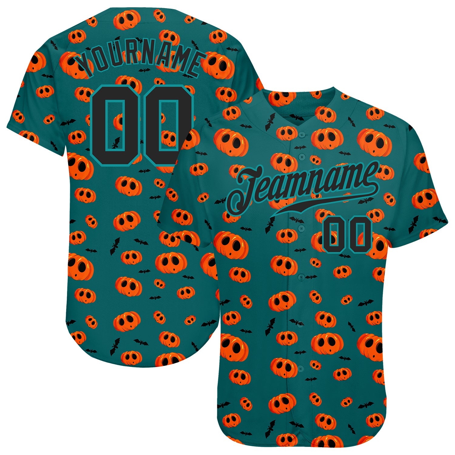 Custom 3D Pattern Halloween Pumpkins Authentic Baseball Jersey - Main View