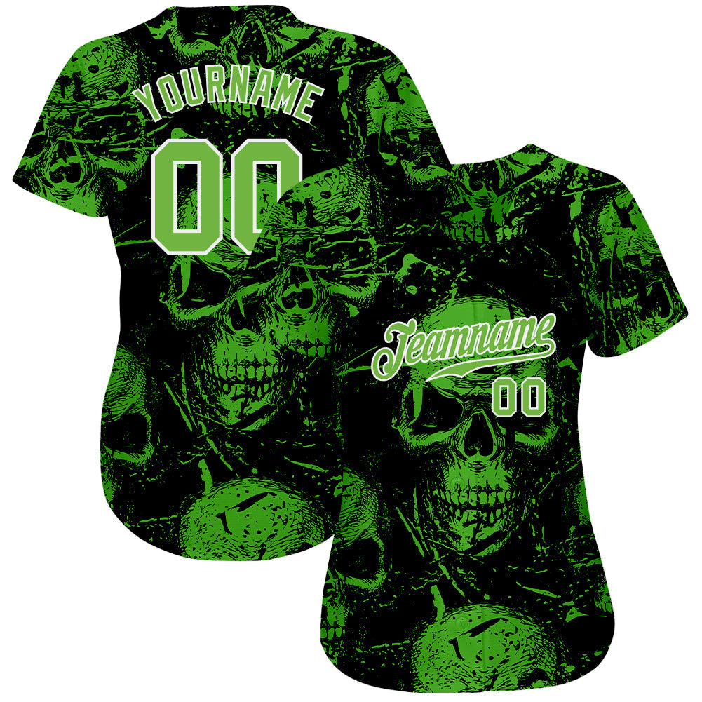 Custom 3D Pattern Halloween Skulls Authentic Baseball Jersey view 2