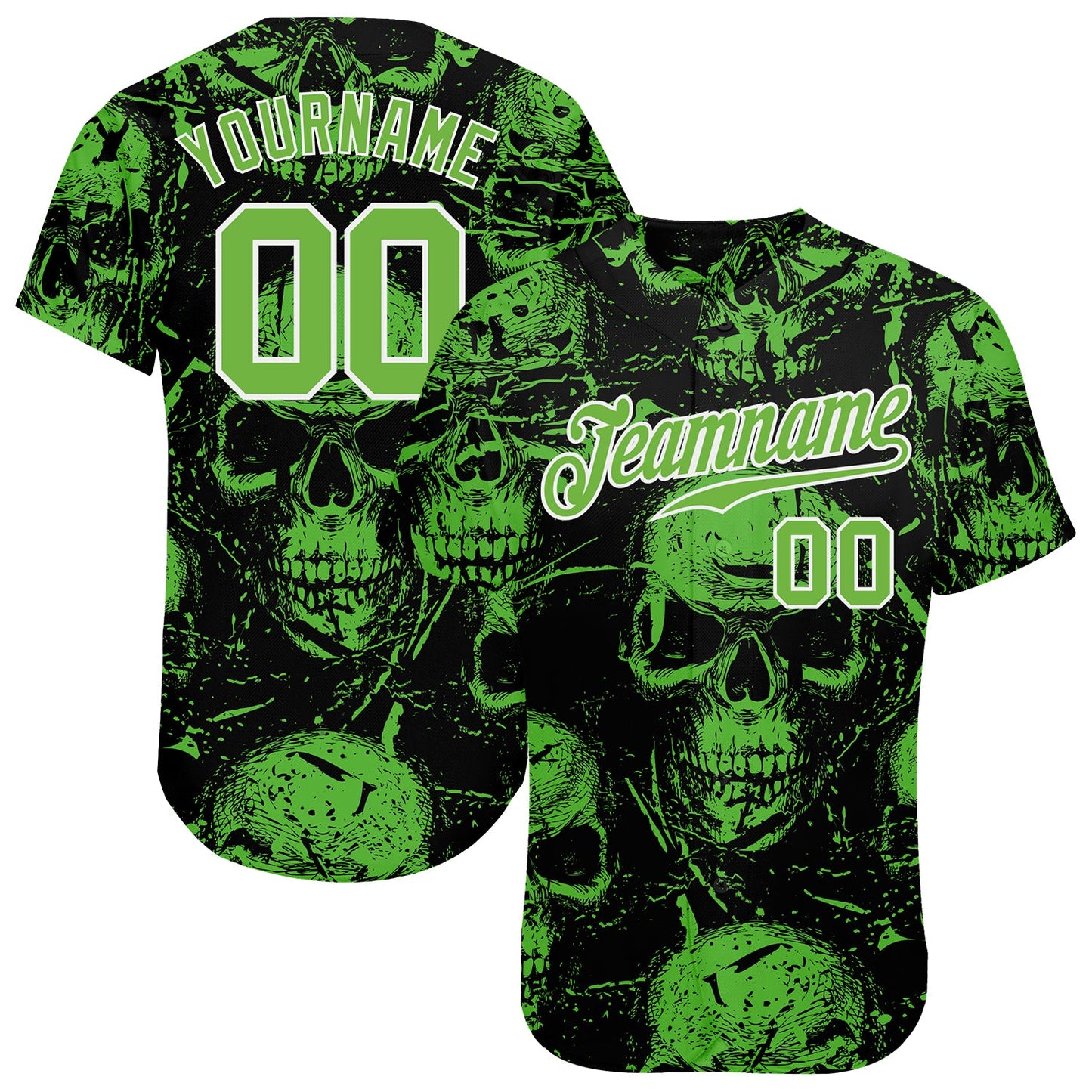 Custom 3D Pattern Halloween Skulls Authentic Baseball Jersey - Main View
