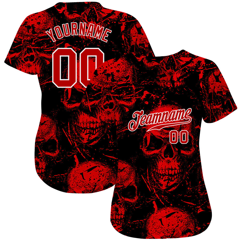 Custom 3D Pattern Halloween Skulls Authentic Baseball Jersey view 2