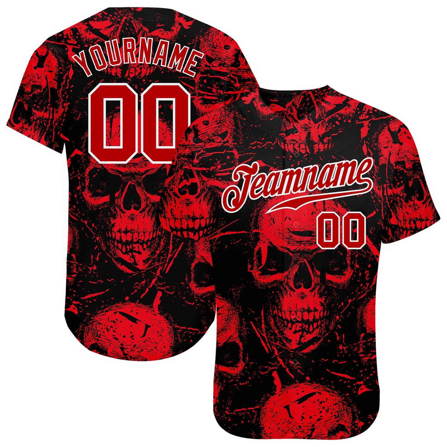 Custom 3D Pattern Halloween Skulls Authentic Baseball Jersey - Main View