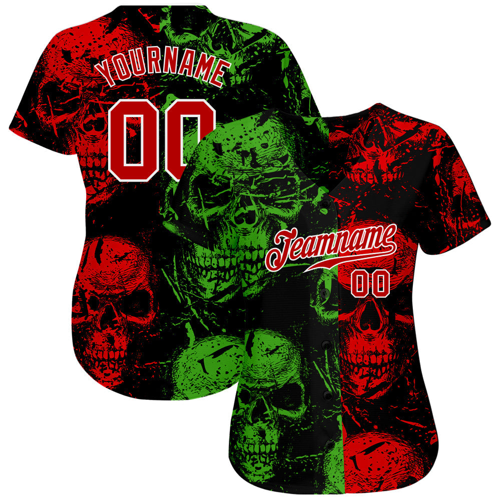 Custom 3D Pattern Halloween Skulls Authentic Baseball Jersey view 2