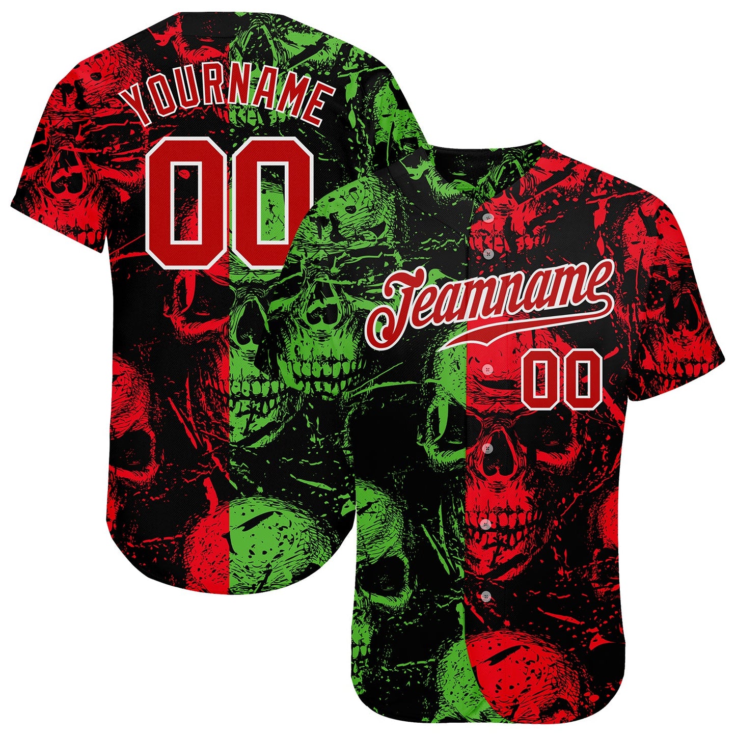 Custom 3D Pattern Halloween Skulls Authentic Baseball Jersey - Main View