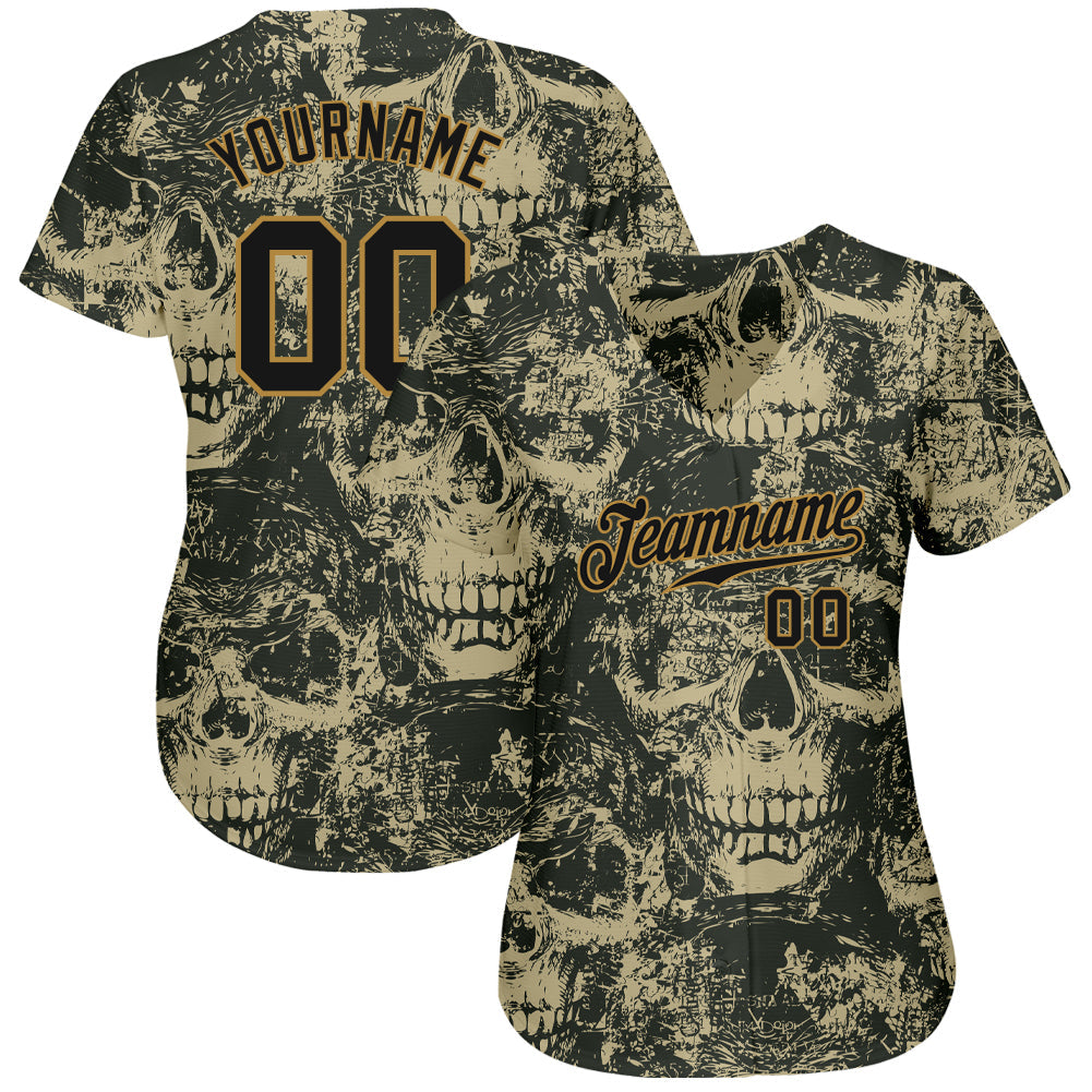 Custom 3D Pattern Halloween Skulls Authentic Baseball Jersey view 2