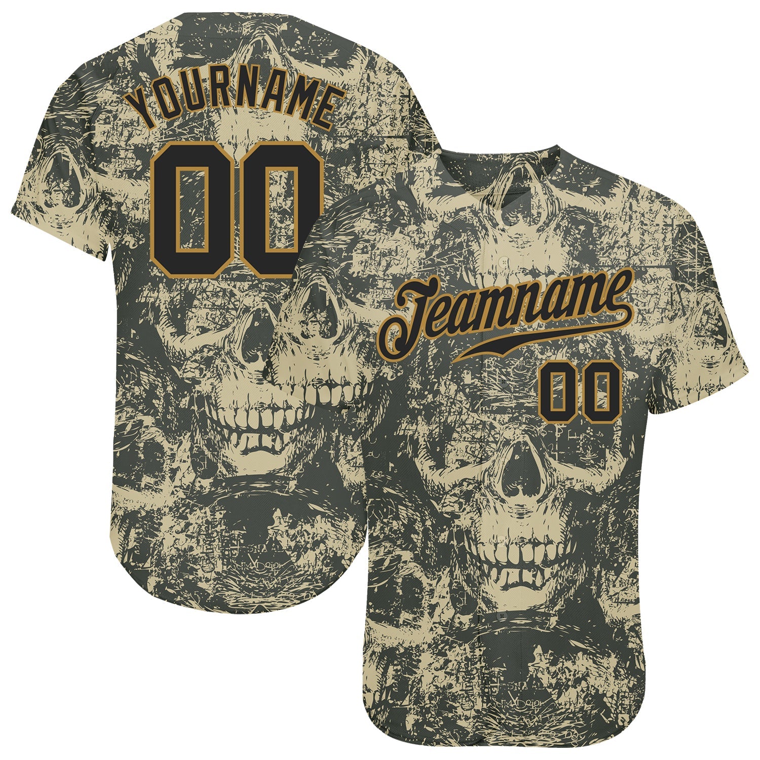 Custom 3D Pattern Halloween Skulls Authentic Baseball Jersey - Main View