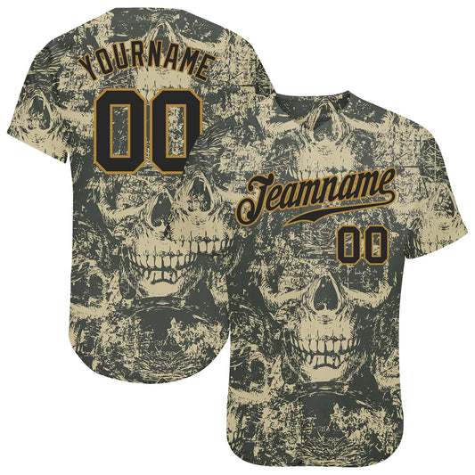 Custom 3D Pattern Halloween Skulls Authentic Baseball Jersey - Main View