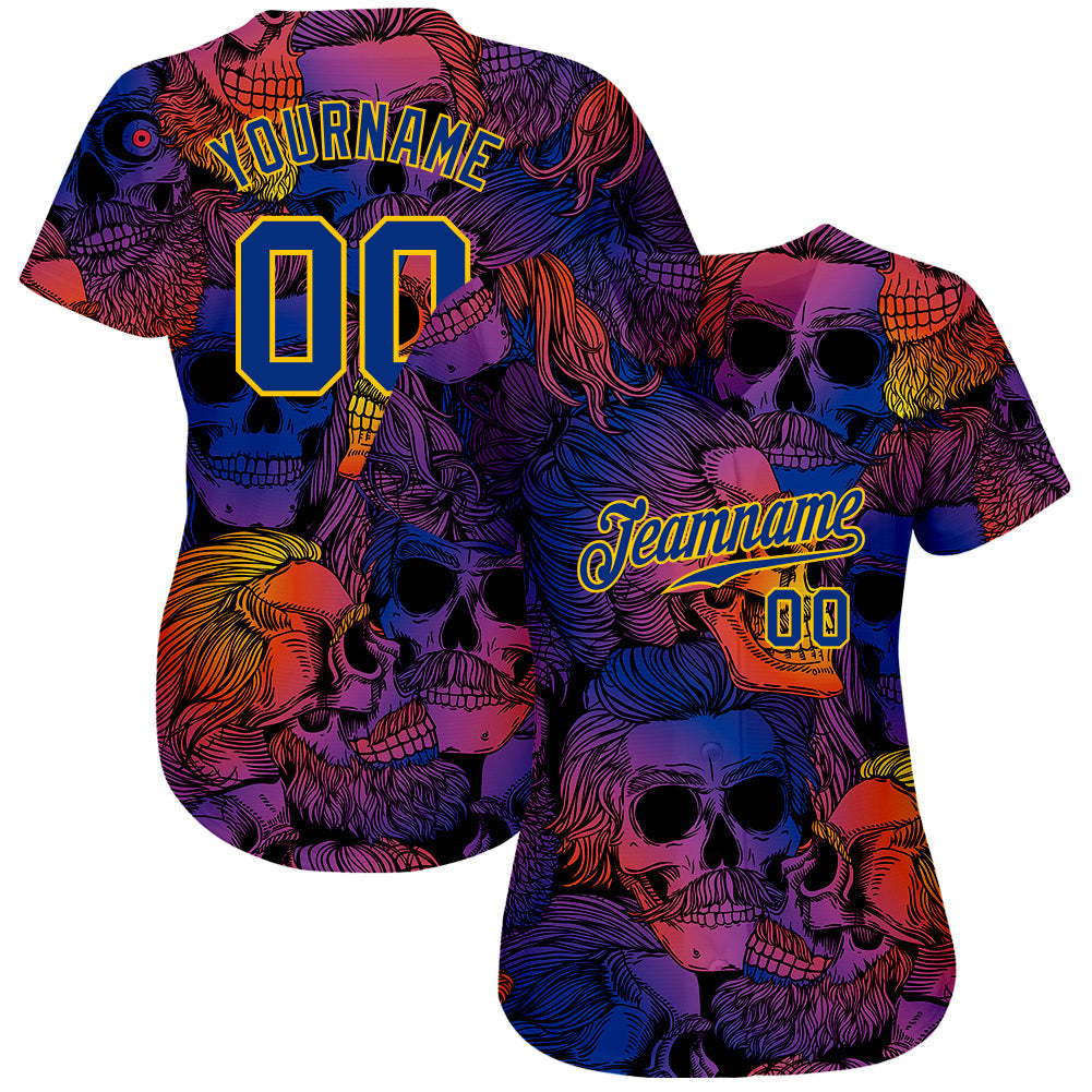 Custom 3D Pattern Halloween Skulls Authentic Baseball Jersey view 2
