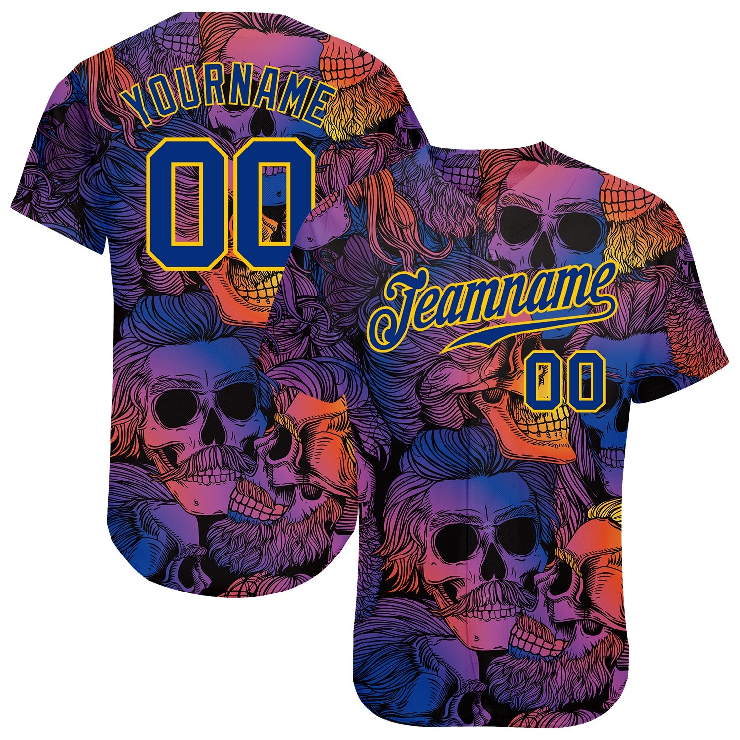 Custom 3D Pattern Halloween Skulls Authentic Baseball Jersey - Main View