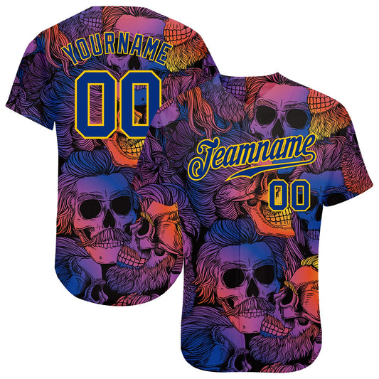 Custom 3D Pattern Halloween Skulls Authentic Baseball Jersey - Main View