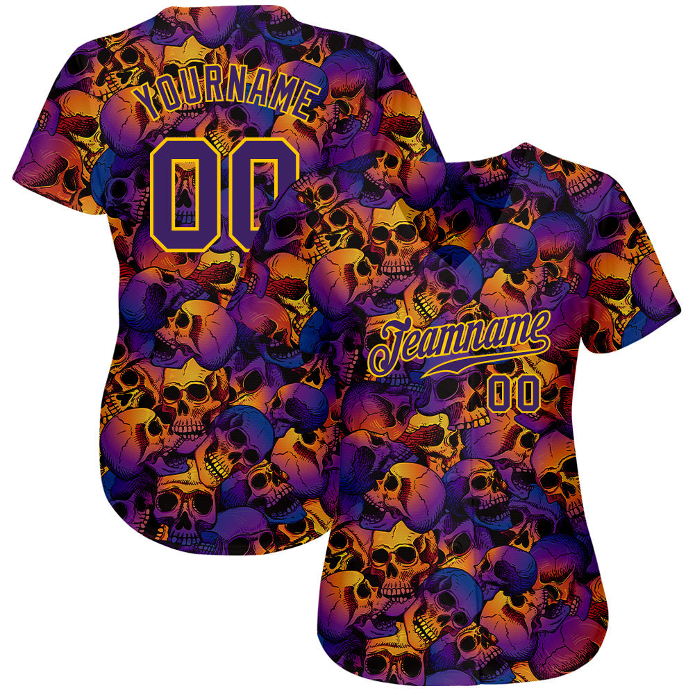 Custom 3D Pattern Halloween Skulls Authentic Baseball Jersey view 2