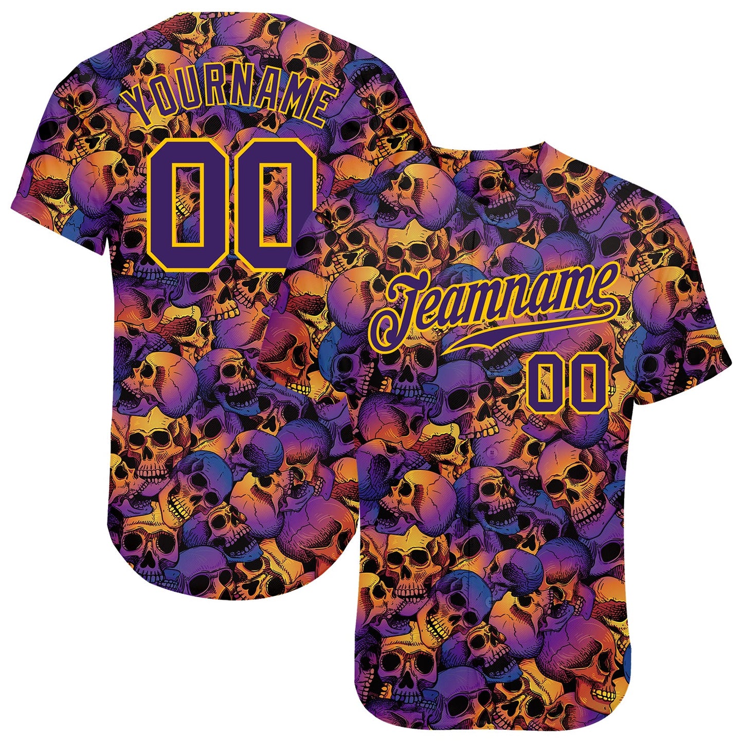 Custom 3D Pattern Halloween Skulls Authentic Baseball Jersey - Main View
