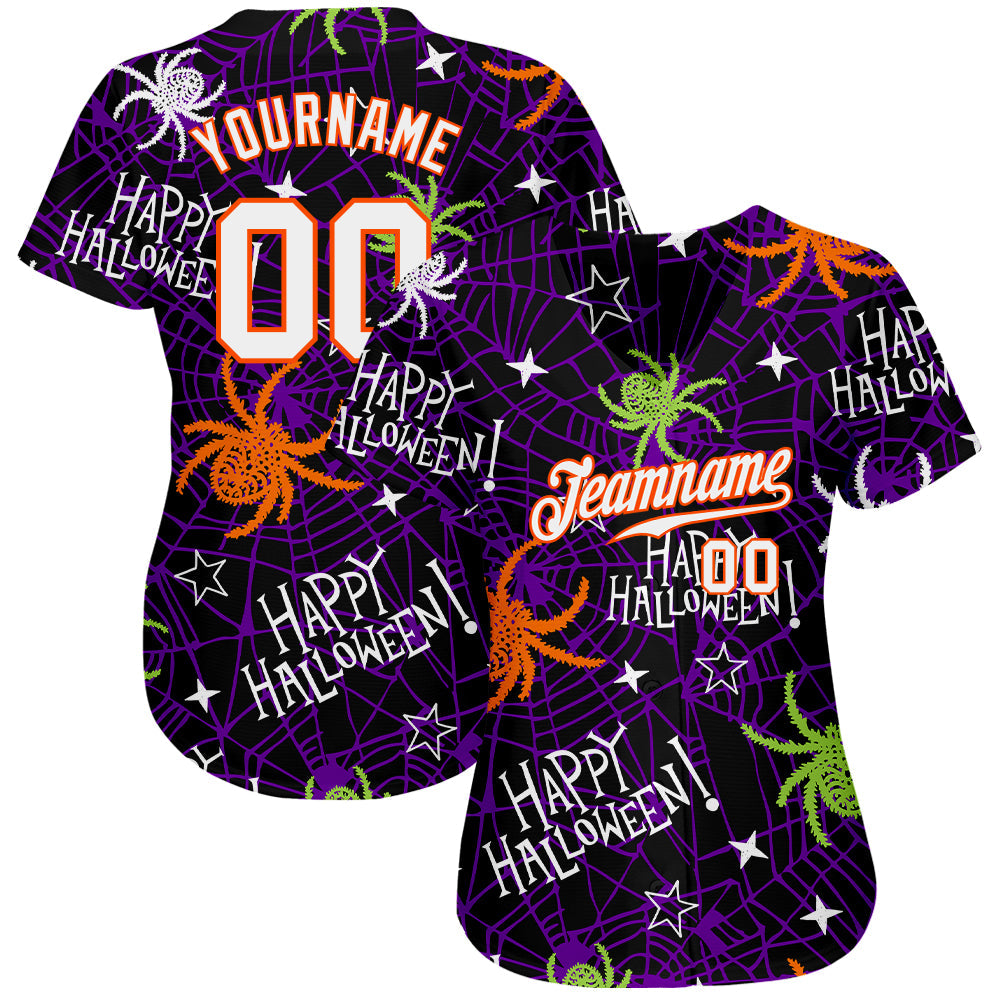 Custom 3D Pattern Happy Halloween Spiders Authentic Baseball Jersey view 2