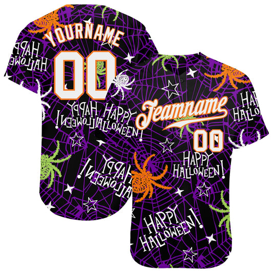 Custom 3D Pattern Happy Halloween Spiders Authentic Baseball Jersey - Main View