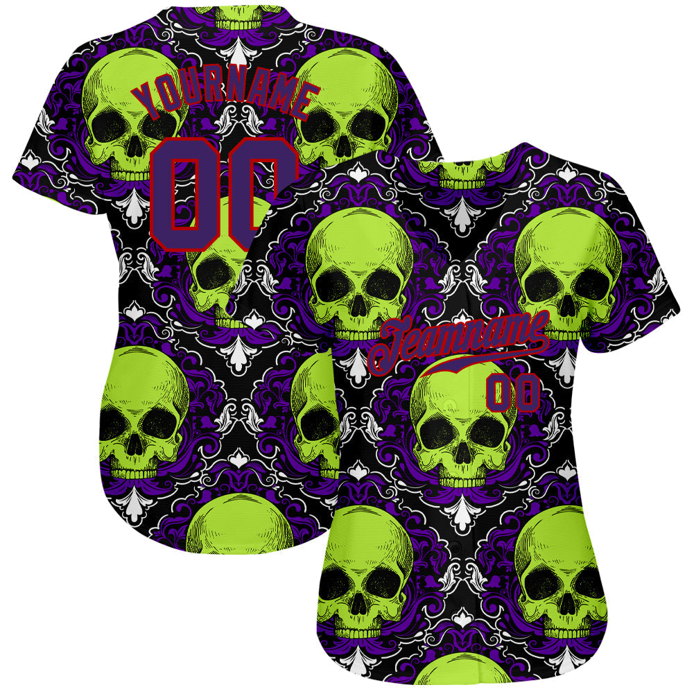 Custom 3D Pattern Halloween Skulls Authentic Baseball Jersey view 2
