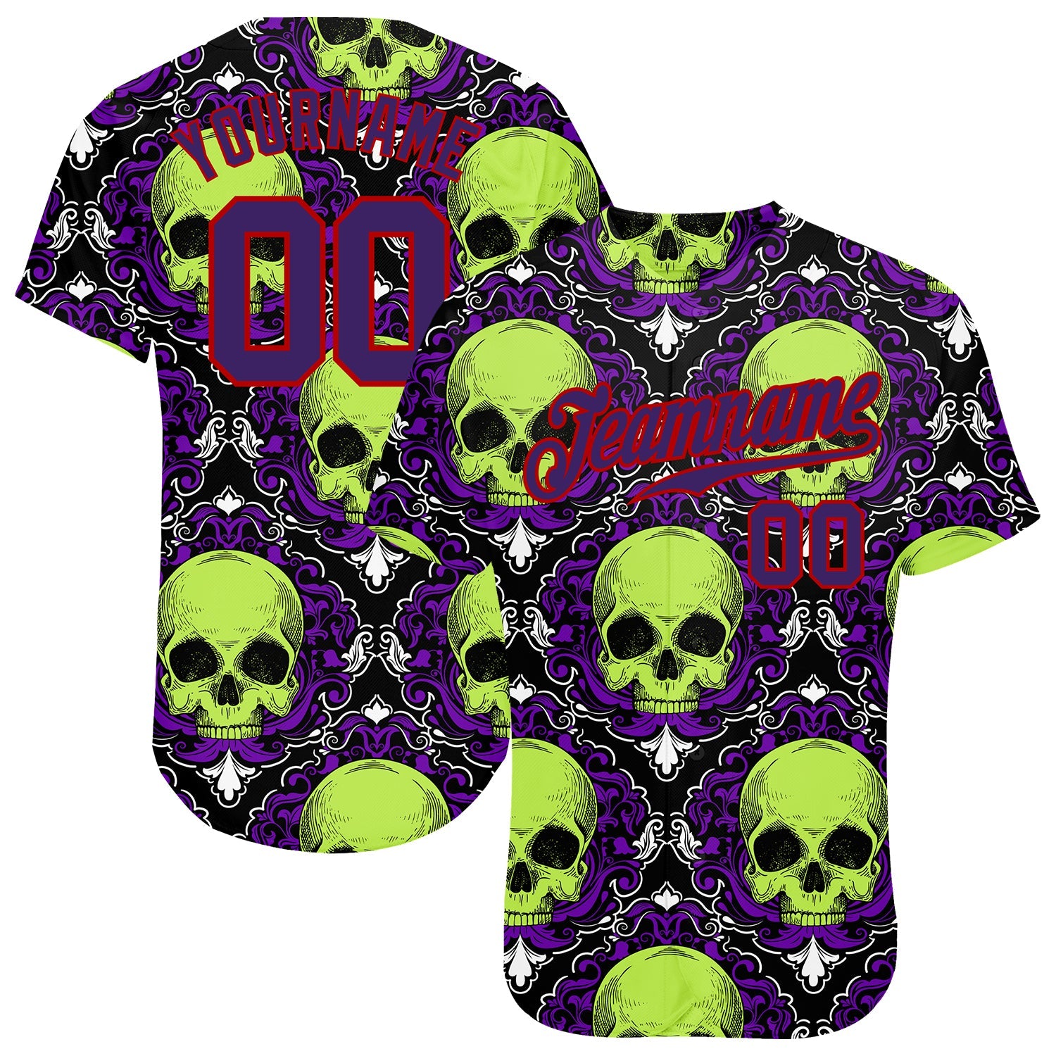 Custom 3D Pattern Halloween Skulls Authentic Baseball Jersey - Main View