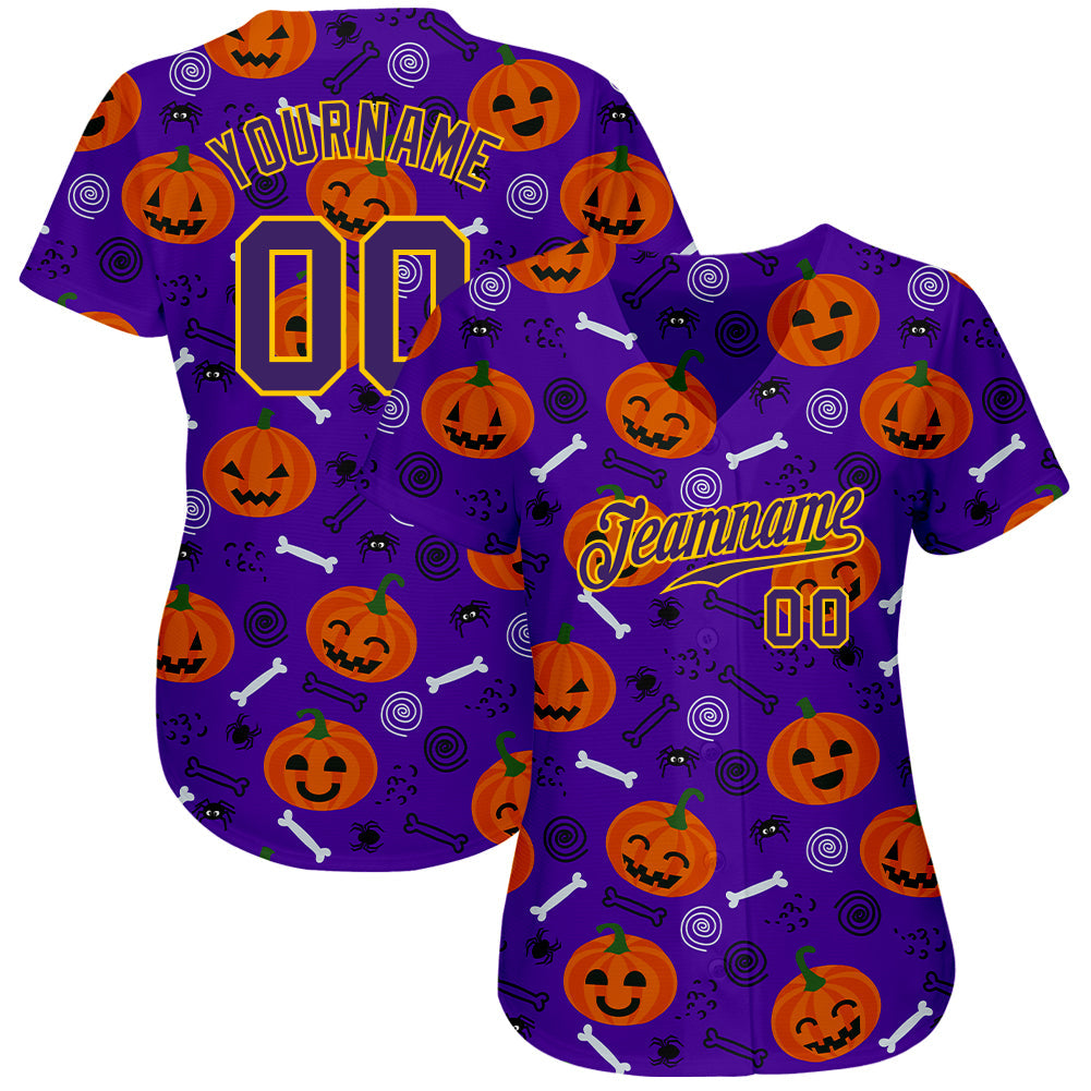 Custom 3D Pattern Halloween Pumpkins Authentic Baseball Jersey view 2