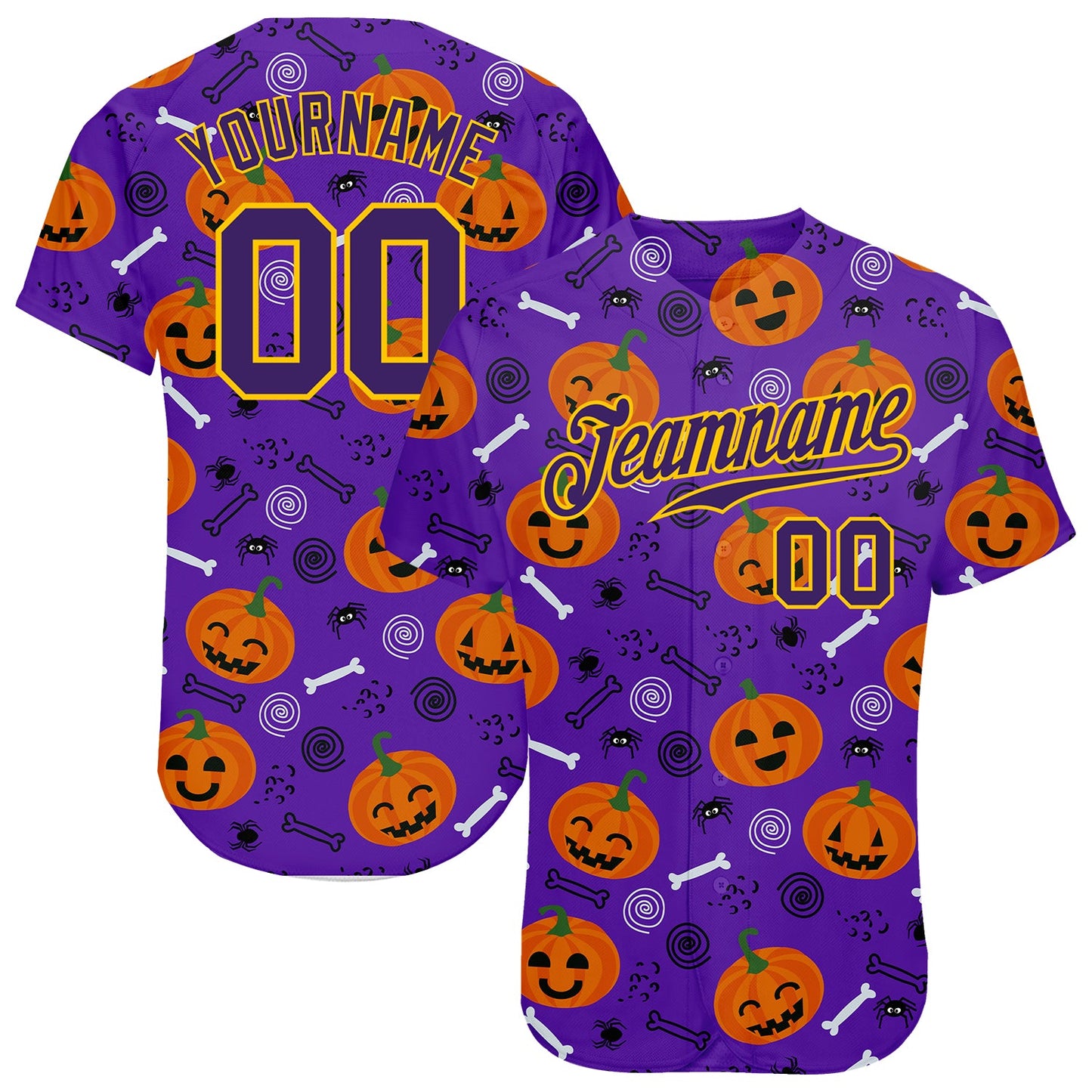 Custom 3D Pattern Halloween Pumpkins Authentic Baseball Jersey - Main View