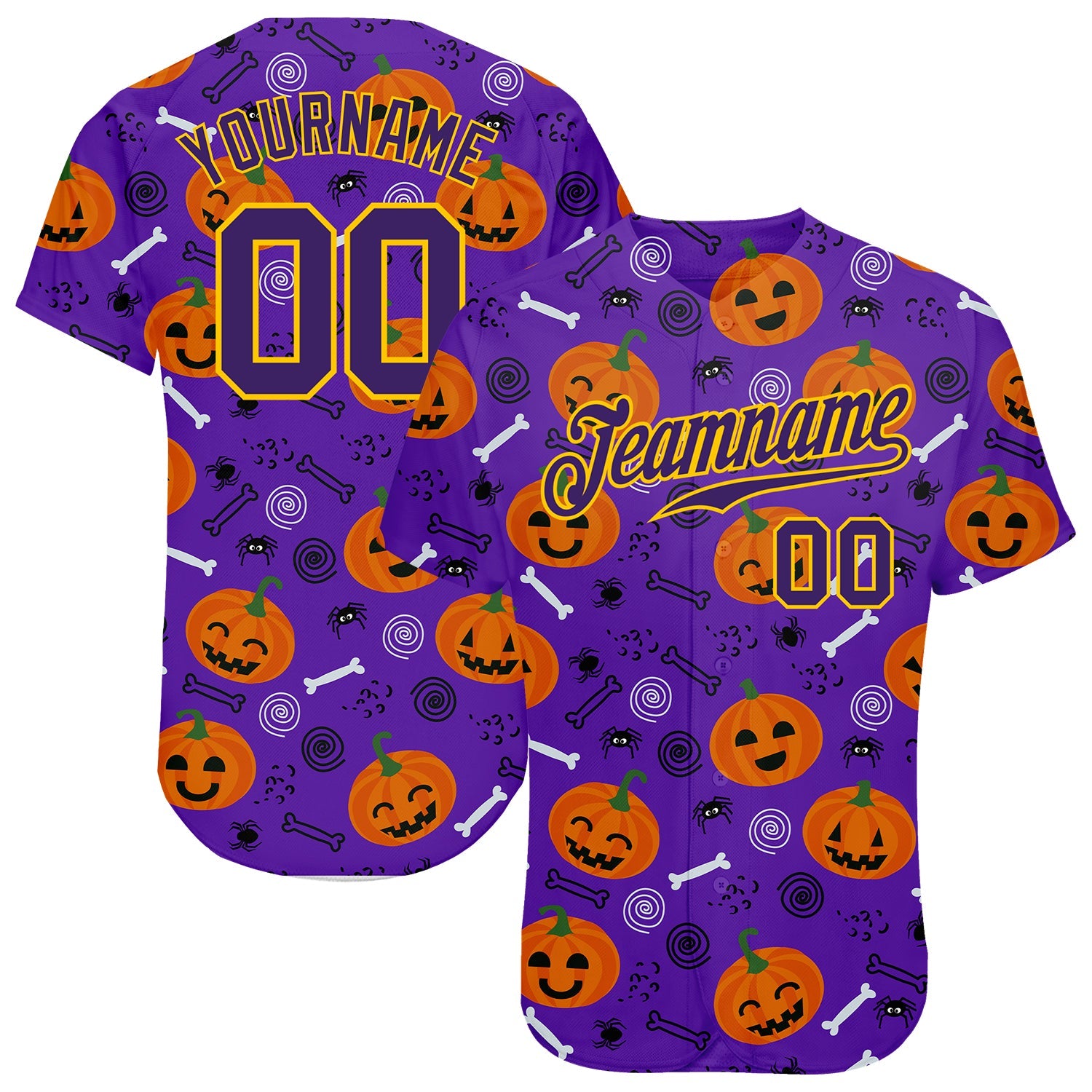 Custom 3D Pattern Halloween Pumpkins Authentic Baseball Jersey - Main View