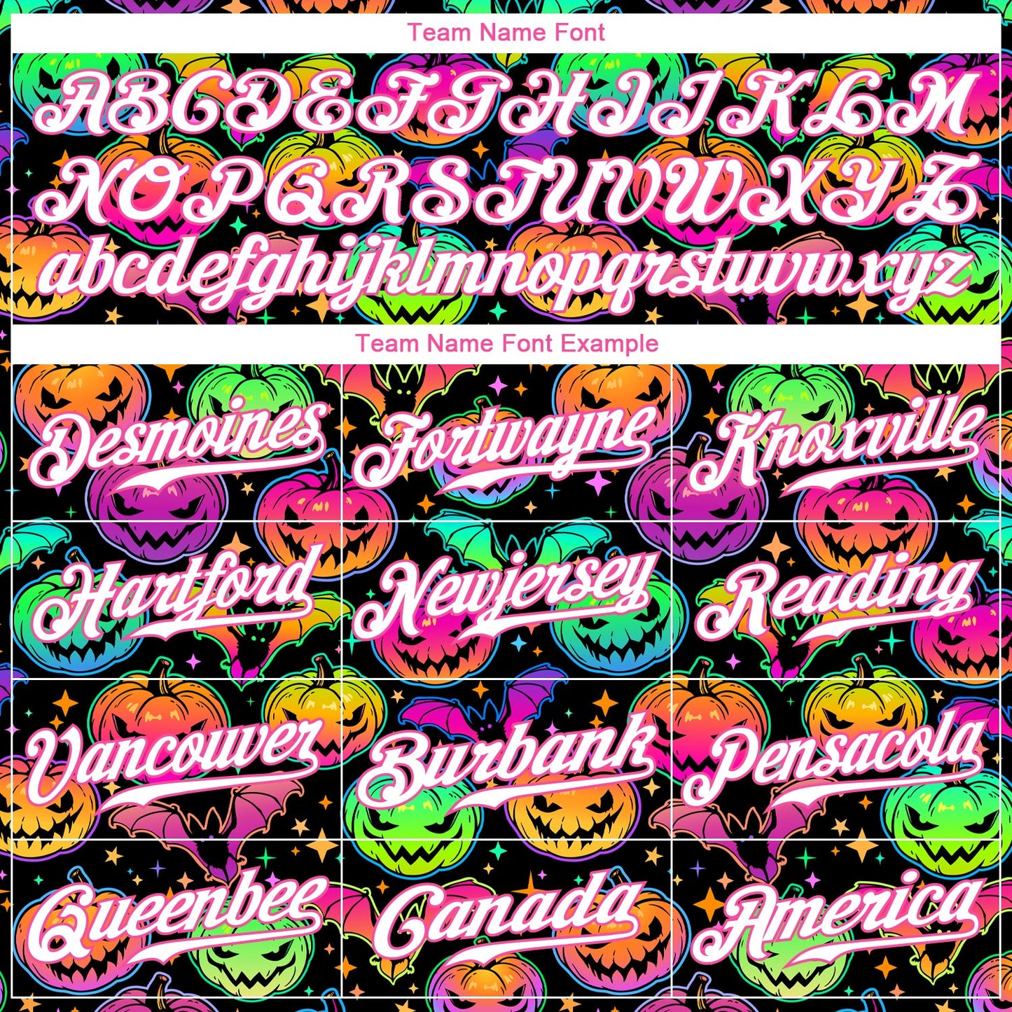 Custom 3D Pattern Bright Multicolored Halloween Pumpkins And Bats Authentic Baseball Jersey view 4