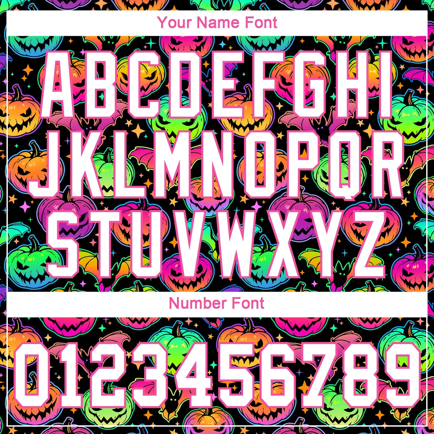 Custom 3D Pattern Bright Multicolored Halloween Pumpkins And Bats Authentic Baseball Jersey view 5