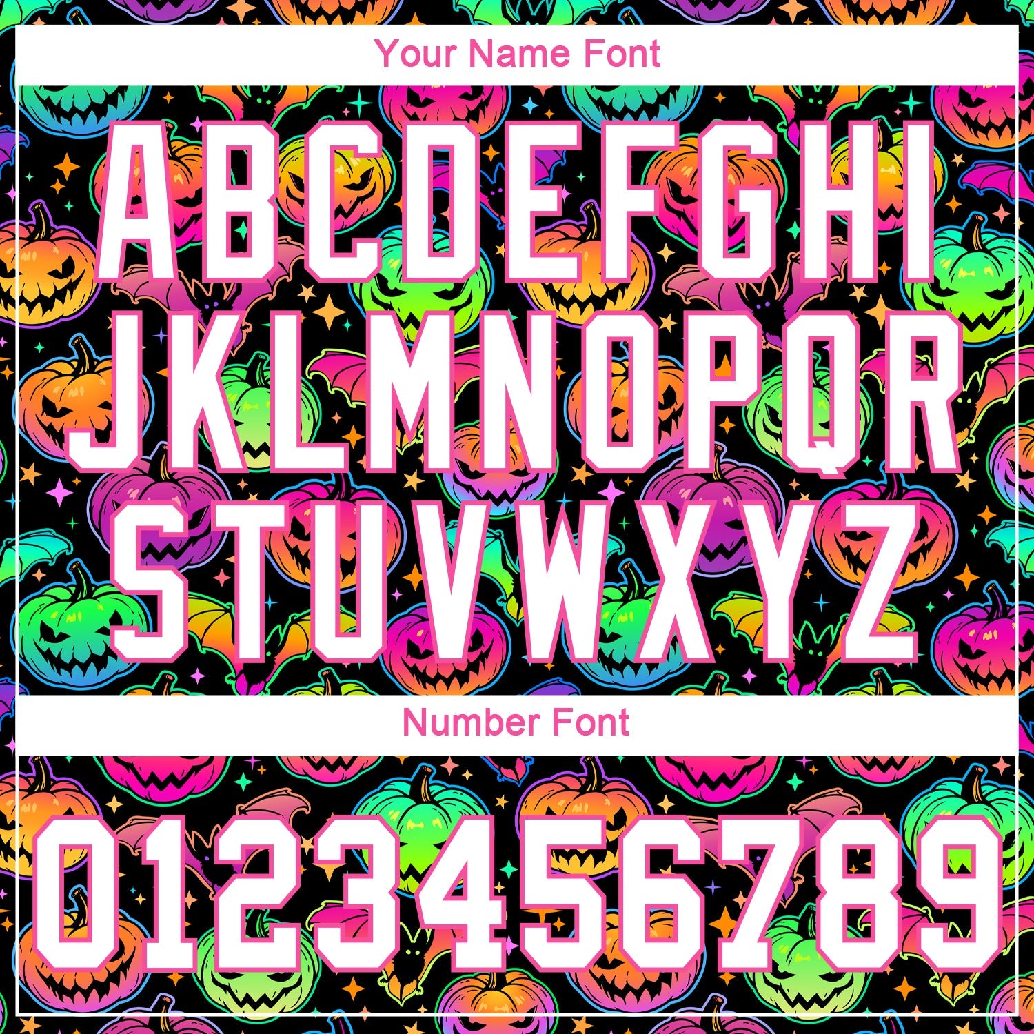 Custom 3D Pattern Bright Multicolored Halloween Pumpkins And Bats Authentic Baseball Jersey view 5