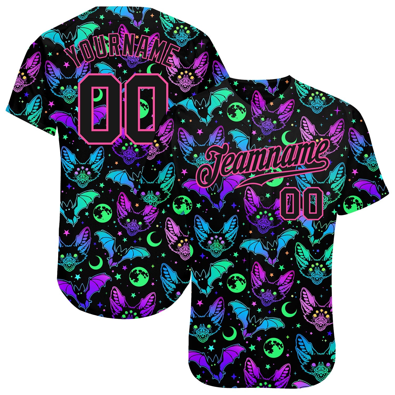 Custom 3D Pattern Bright Multicolored Halloween Bats Authentic Baseball Jersey - Main View
