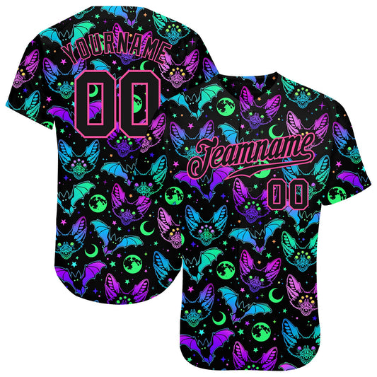 Custom 3D Pattern Bright Multicolored Halloween Bats Authentic Baseball Jersey - Main View