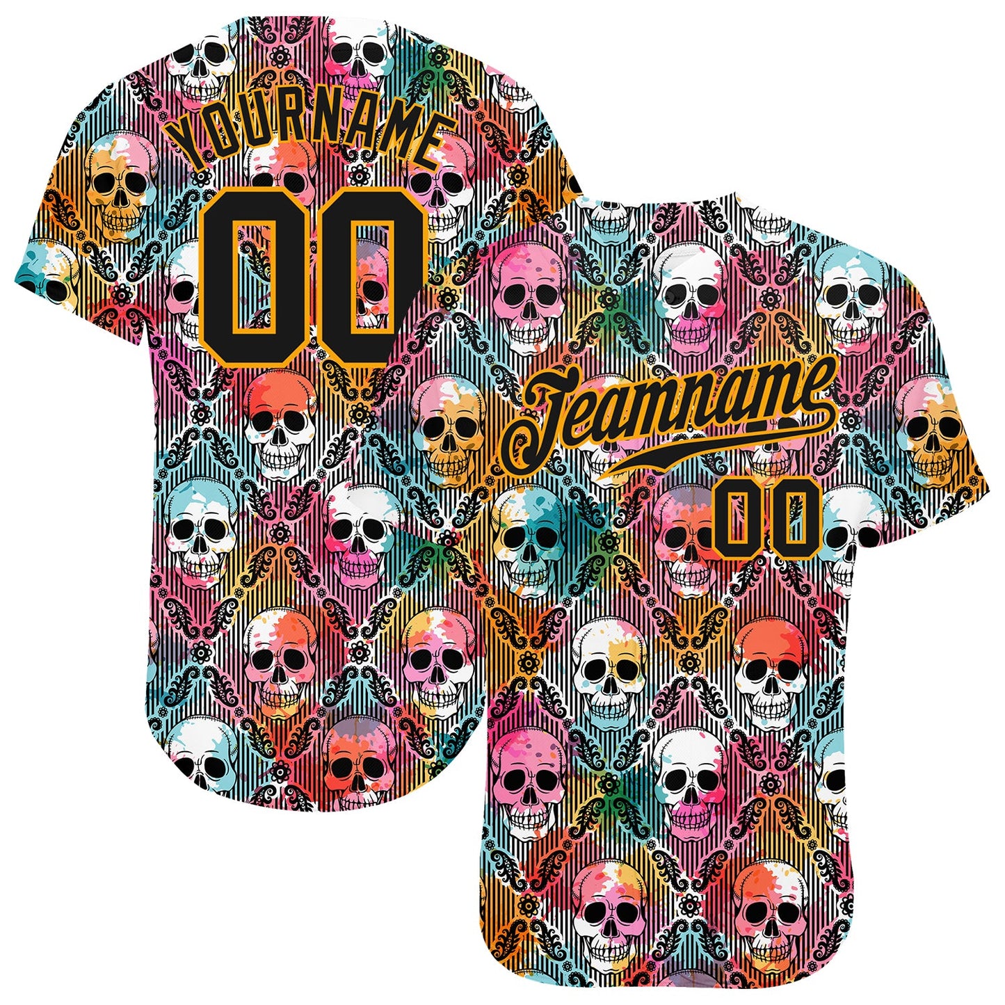 Custom 3D Pattern Halloween Skulls Authentic Baseball Jersey - Main View