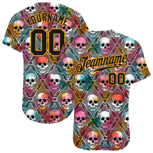 Custom 3D Pattern Halloween Skulls Authentic Baseball Jersey - Main View