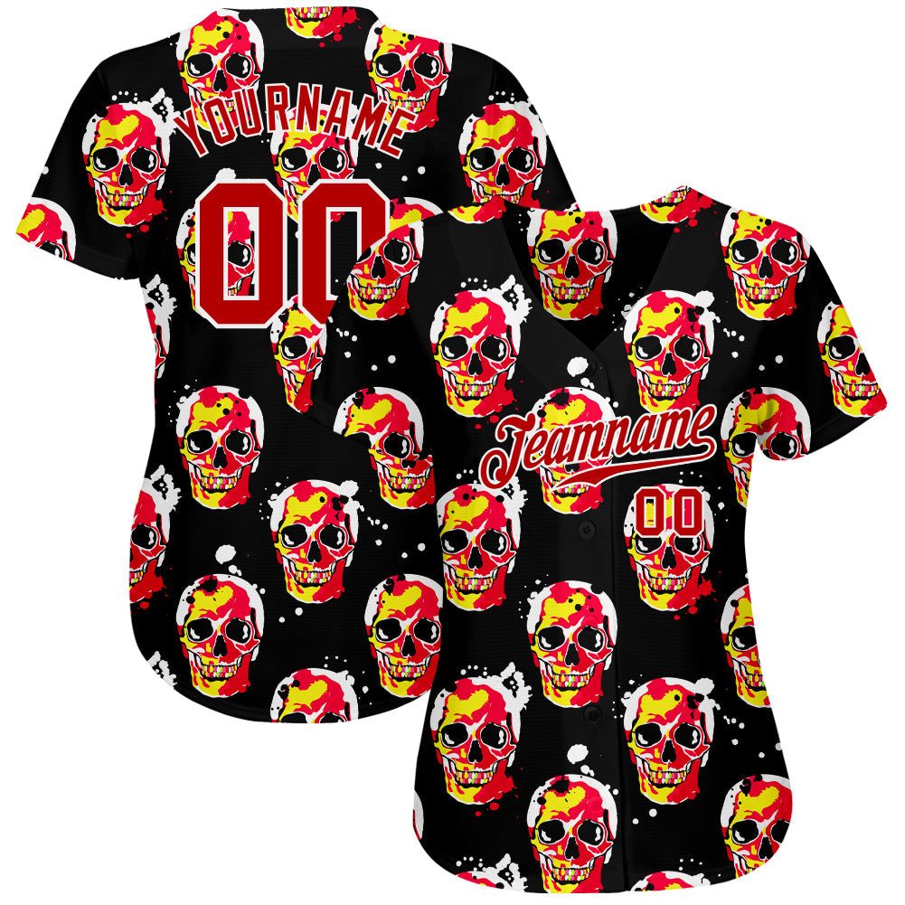 Custom 3D Pattern Halloween Skulls Authentic Baseball Jersey view 2