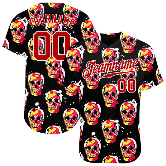 Custom 3D Pattern Halloween Skulls Authentic Baseball Jersey - Main View