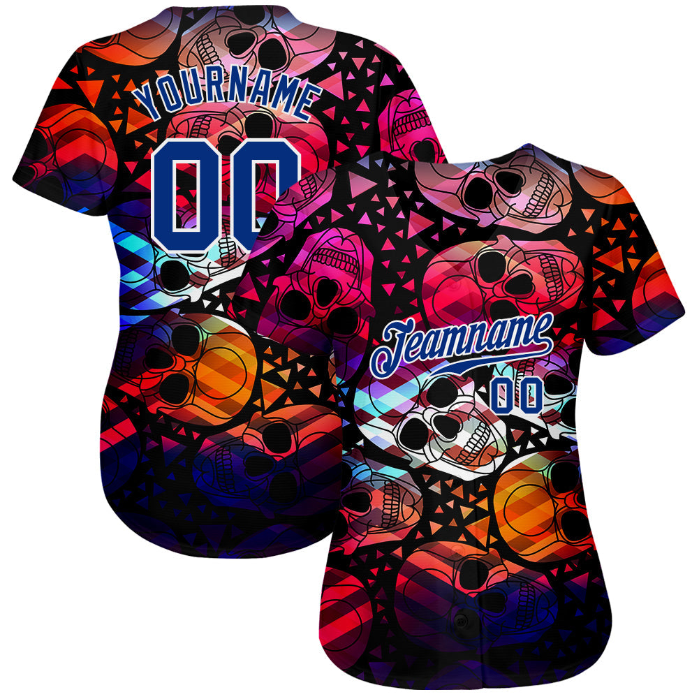 Custom 3D Pattern Halloween Skulls Authentic Baseball Jersey view 2