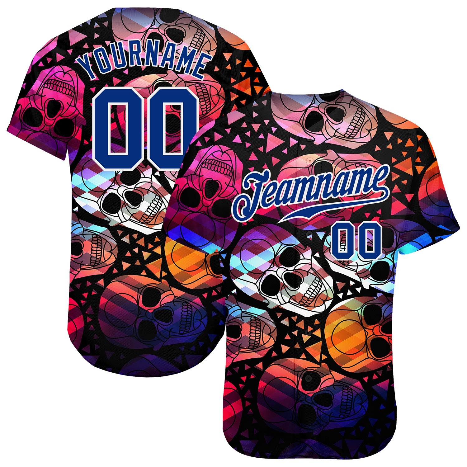 Custom 3D Pattern Halloween Skulls Authentic Baseball Jersey - Main View