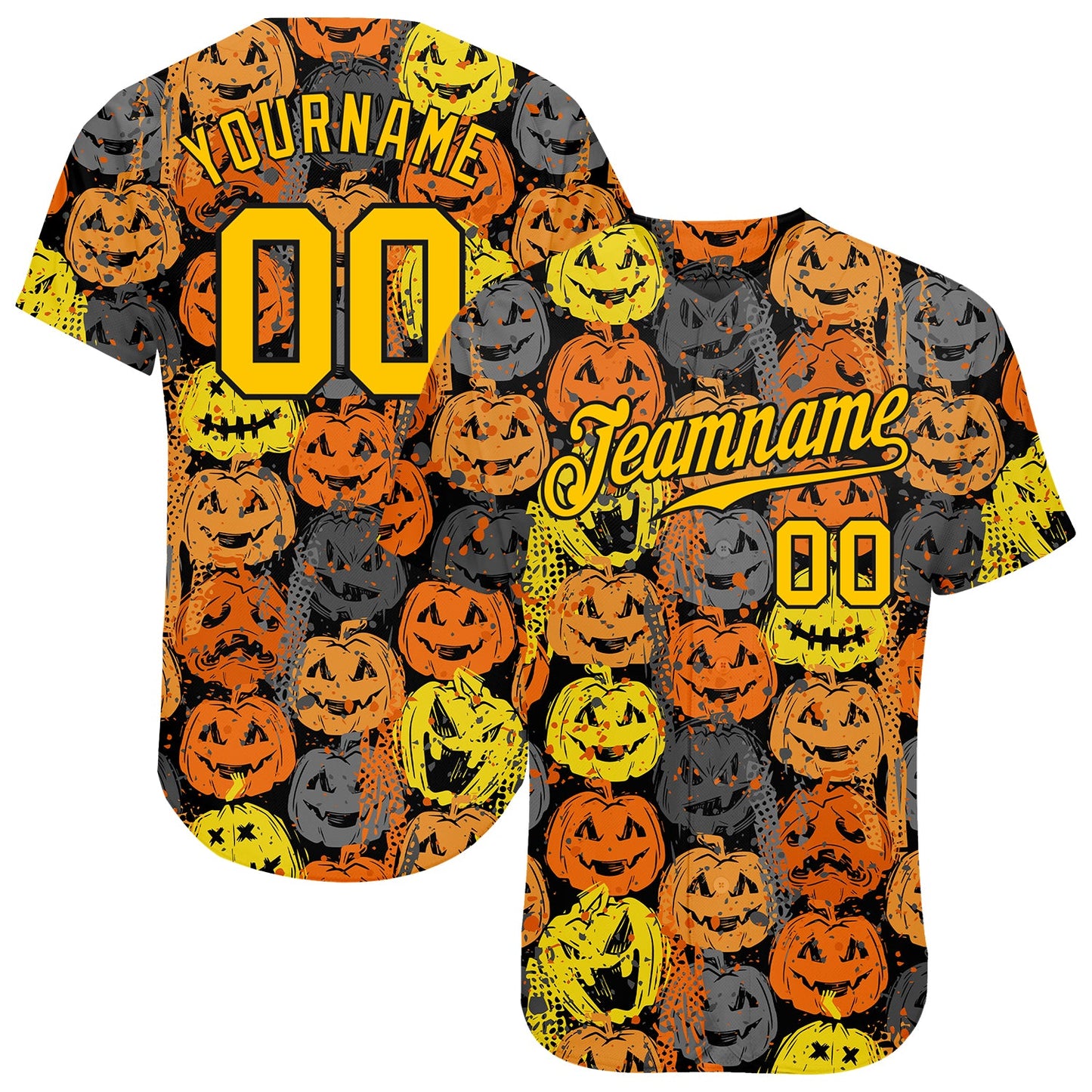 Custom 3D Pattern Halloween Pumpkins Authentic Baseball Jersey - Main View