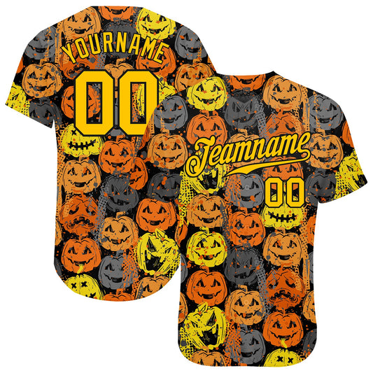 Custom 3D Pattern Halloween Pumpkins Authentic Baseball Jersey - Main View