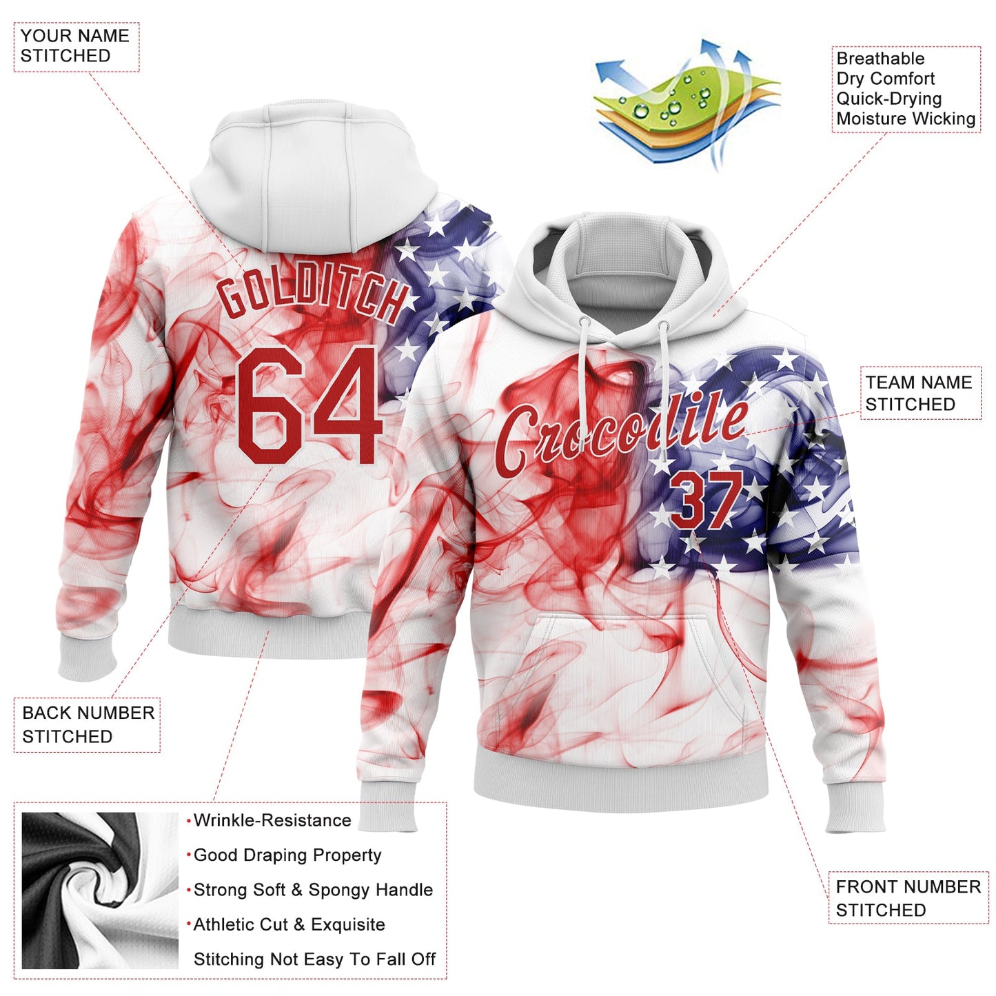 Custom Stitched White Red-Royal 3D American Flag Fashion Sports Pullover Sweatshirt Hoodie view 2