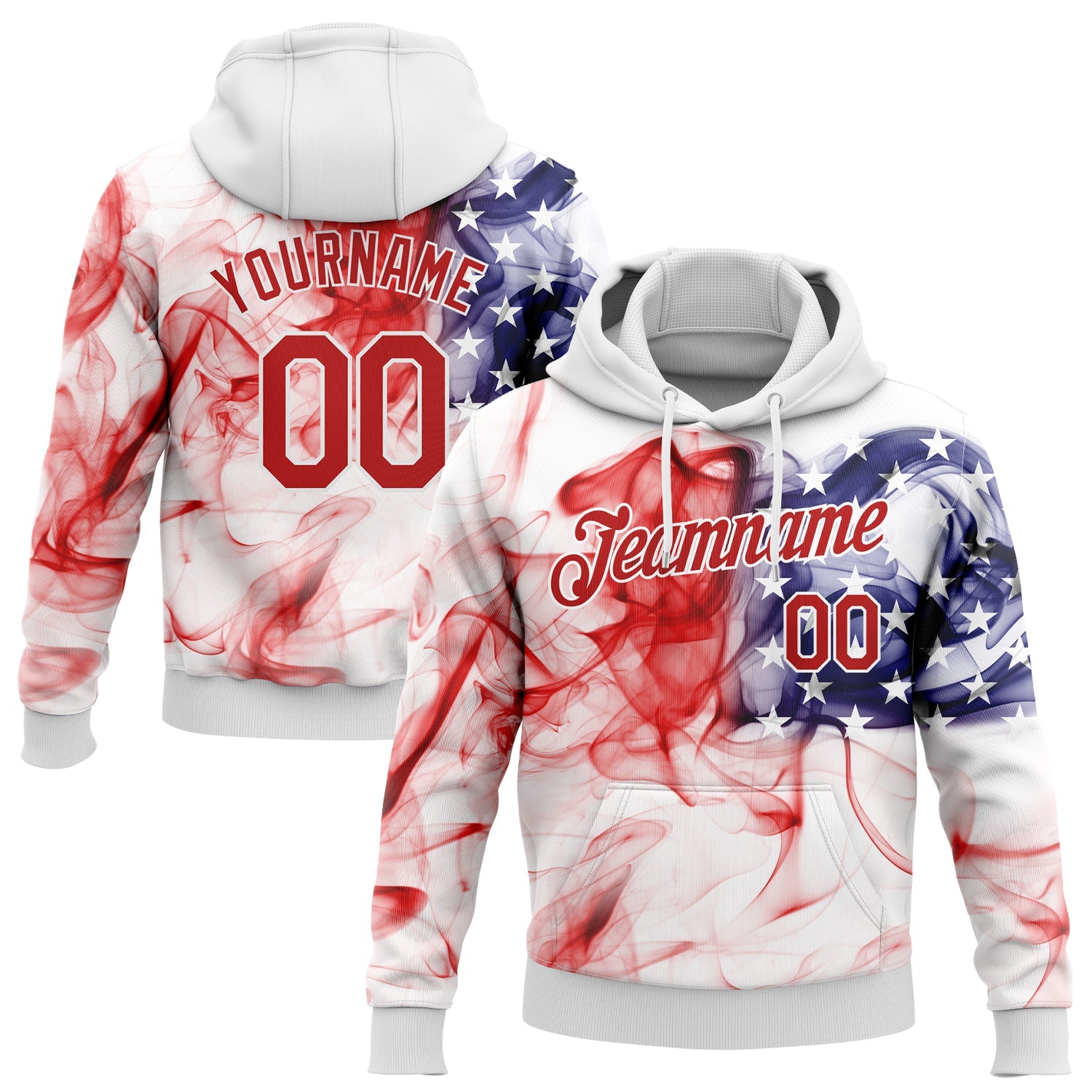Custom Stitched White Red-Royal 3D American Flag Fashion Sports Pullover Sweatshirt Hoodie - Main View