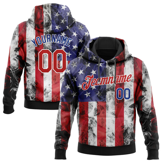 Custom Stitched White Red Royal-Black 3D American Flag Fashion Sports Pullover Sweatshirt Hoodie - Main View