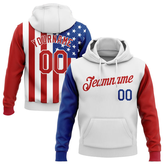 Custom Stitched White Red-Royal 3D American Flag Fashion Sports Pullover Sweatshirt Hoodie - Main View