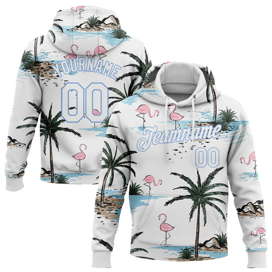 Custom Stitched White White-Light Blue 3D Pattern Design Hawaii Palm Trees Sports Pullover Sweatshirt Hoodie - Main View