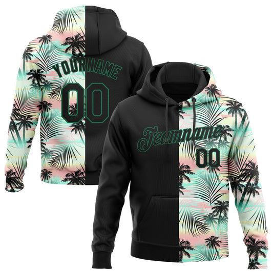Custom Stitched Black Black-Kelly Green 3D Pattern Design Tropical Palm Leaves Sports Pullover Sweatshirt Hoodie - Main View