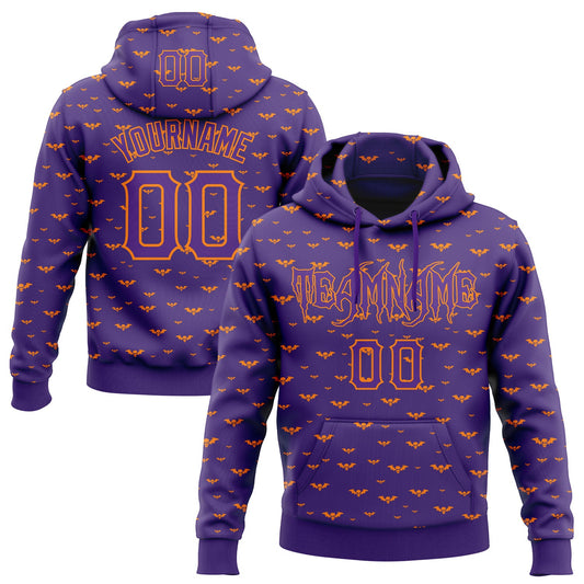 Custom Purple Bay Orange 3D Halloween Bat Skull Doodle Party Costume Ideas Sports Pullover Sweatshirt Hoodie - Main View