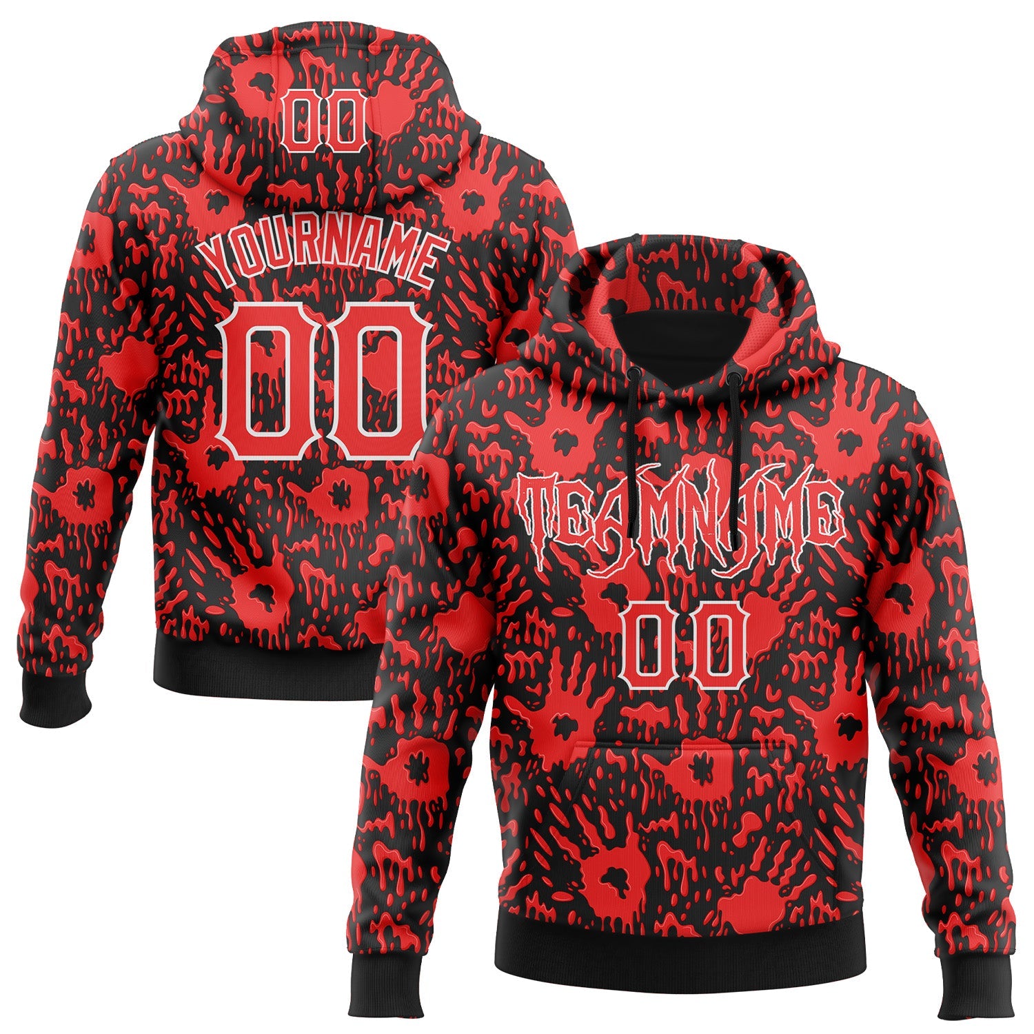 Custom Black Red-White 3D Halloween Horror Night Trick Treat Party Costume Ideas Sports Pullover Sweatshirt Hoodie - Main View
