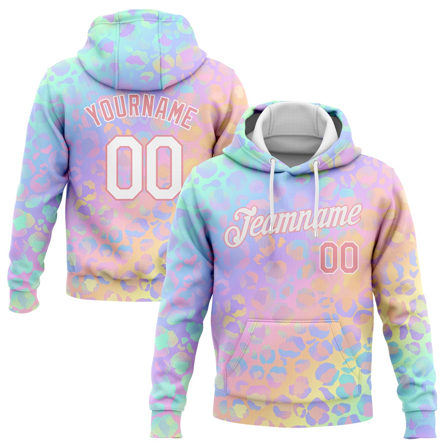 Custom Stitched Light Pink White 3D Pattern Design Leopard Sports Pullover Sweatshirt Hoodie - Main View